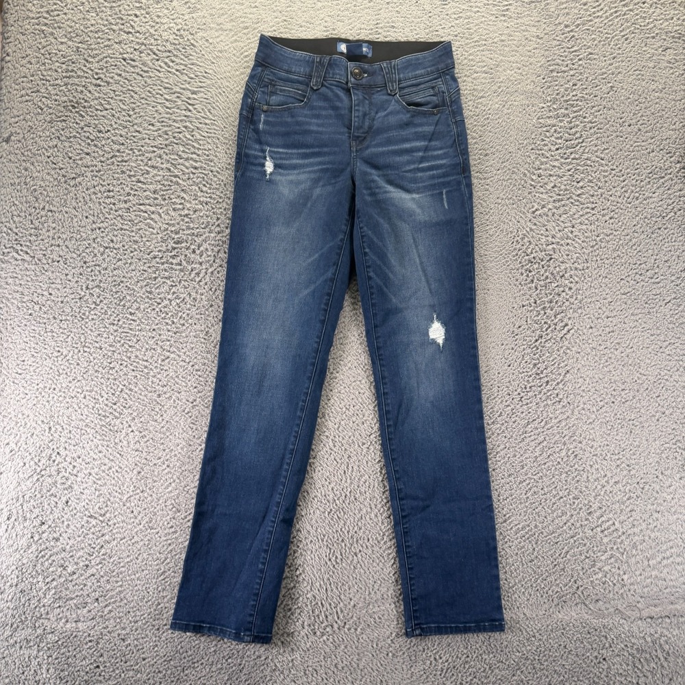 Democracy Ab Solution Jeans Womens 4 Blue Cotton Denim Straight Ripped Stretch